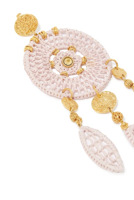 Fanfaria Clip-On Raffia Earrings, 24k Gold-Plated Brass